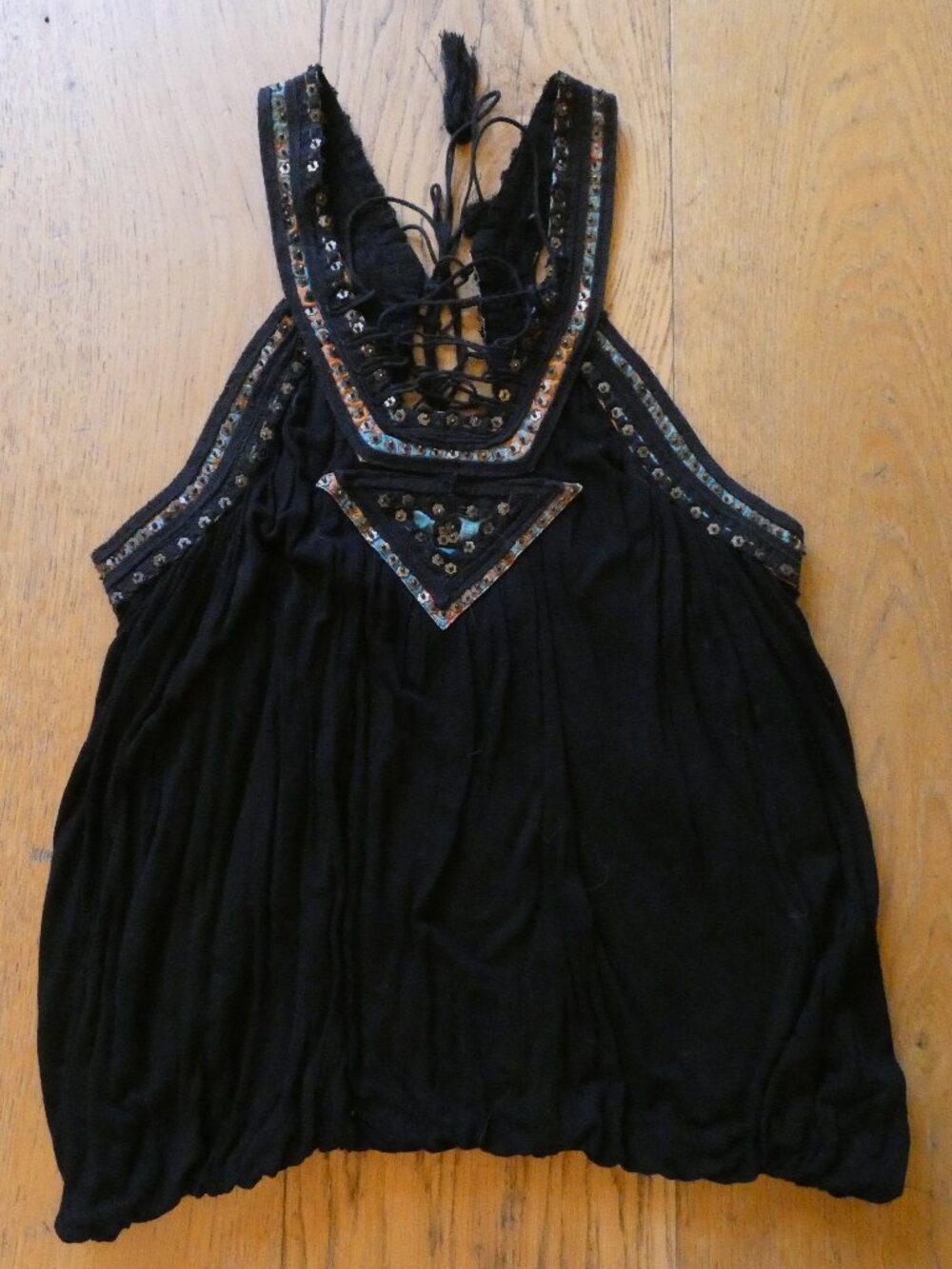 Free People Black Beaded Tank Top